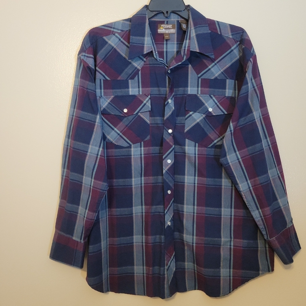 Outlaw Western Wear Outdoor Pearl Snap Shirt Mens‎ XXL Plaid VGT 90s Cowboy